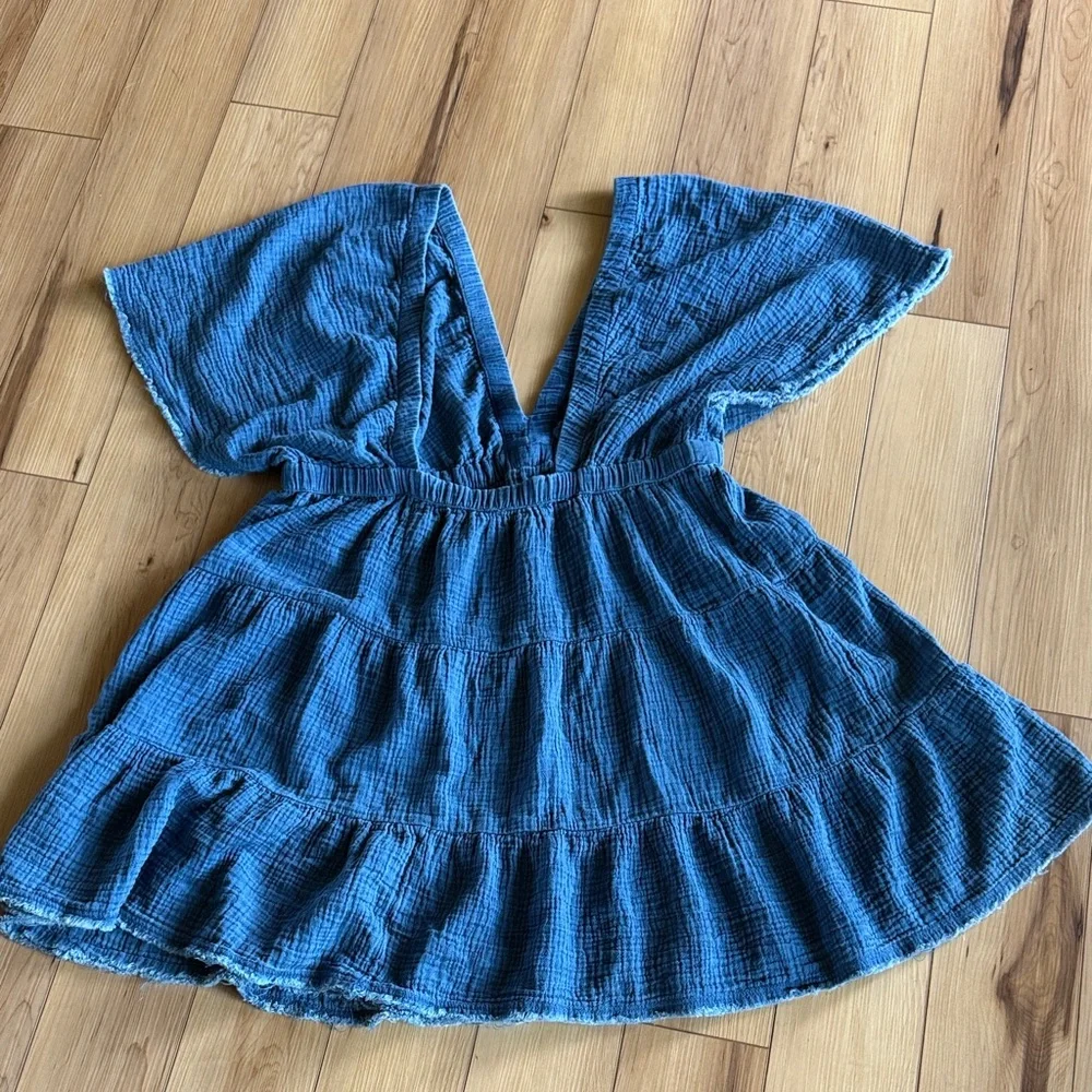 Aerie Blue V-Neck Open Back Tiered Dress - Picture 2 of 8